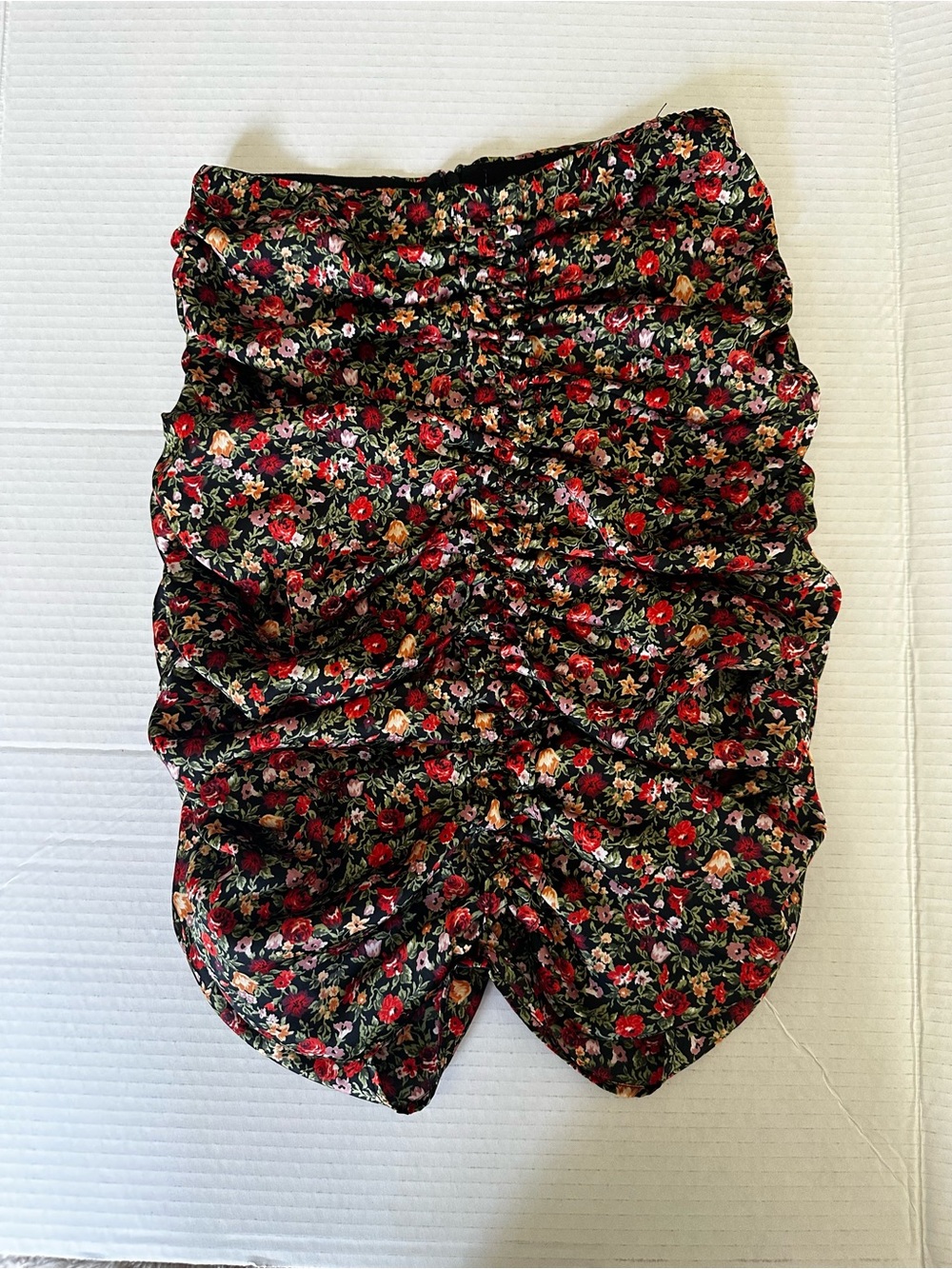 Zara Black Floral Ruched Women's Skirt with Red & Green Accents
